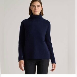NWT Quince Mongolian Cashmere Navy Fisherman Turtleneck Sweater Sz XS